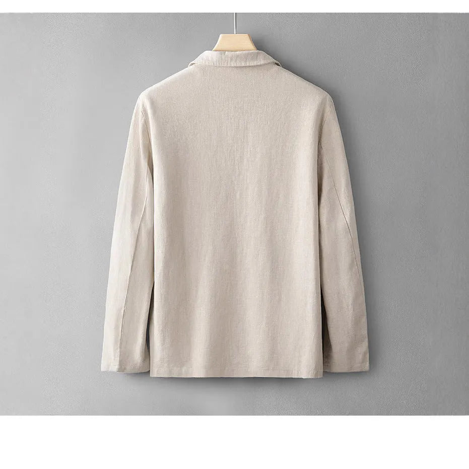 Summer menswear simple leisure suit linen long sleeve solid colour jacket in apricot gray and navy blue