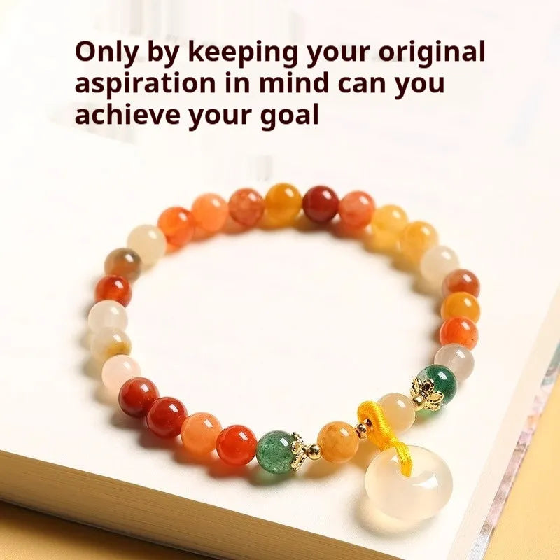 Natural jinsi jade bracelet with safety buckle and 6mm peace clasp beads in Chinese style