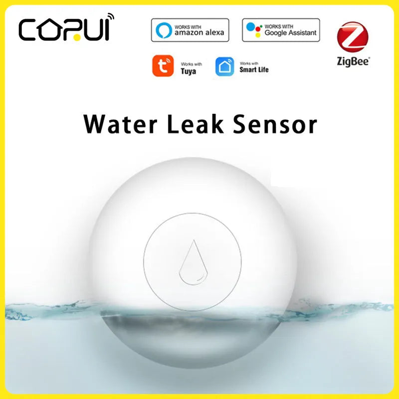 Zigbee wireless water leak sensor measuring 50mm by 17mm with FCC and CE certifications