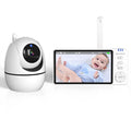 White HD wireless baby monitor with 5.0-inch LCD screen and camera on a nursery shelf