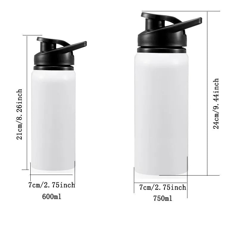 White aluminium sports water bottle for cycling and outdoor activities