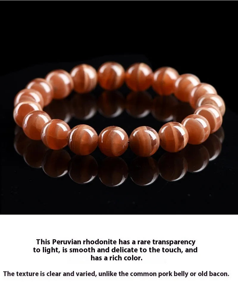 Natural old mine rhodochrosite round beads bracelet with Ruyi elements, 6mm or 8mm bead options