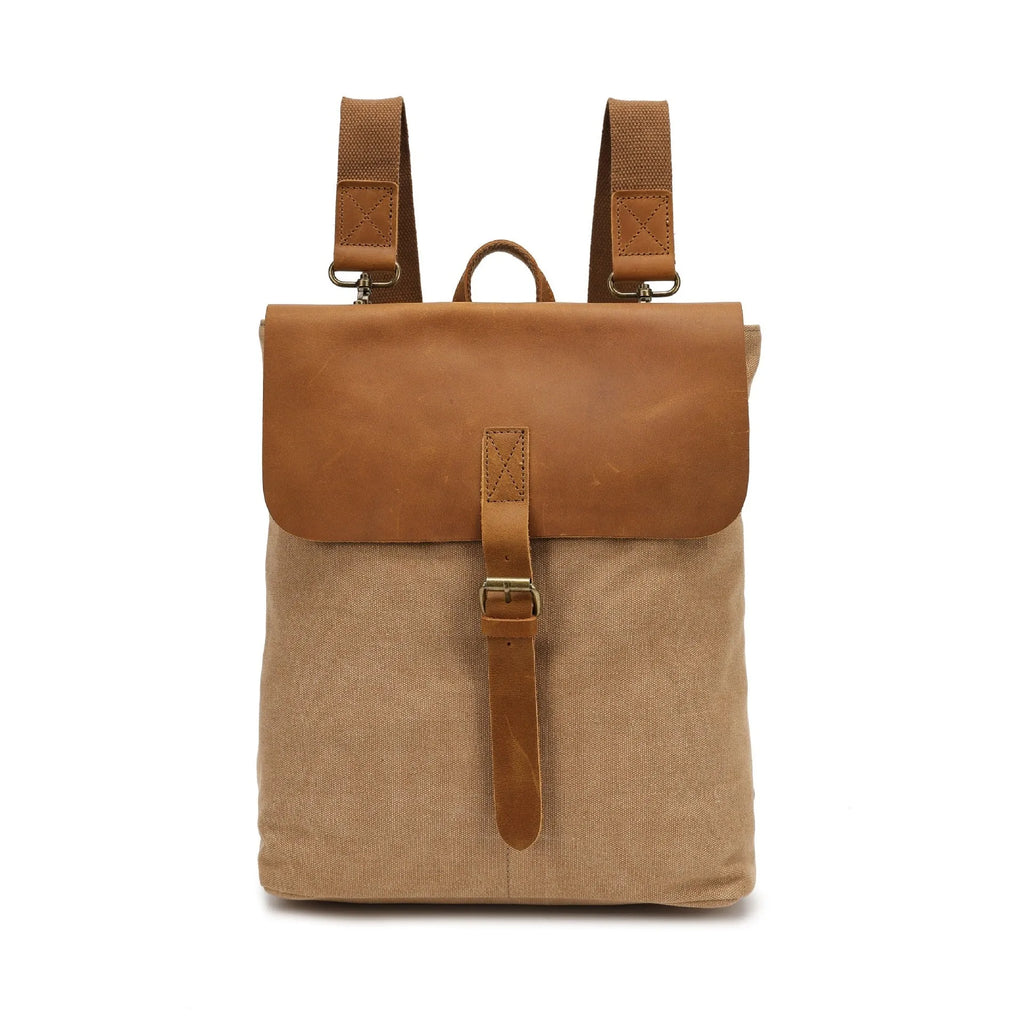 Canvas waterproof student backpack with spliced design, size 29x13x35cm, in brown colour