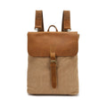 Canvas waterproof student backpack with spliced design, size 29x13x35cm, in brown colour