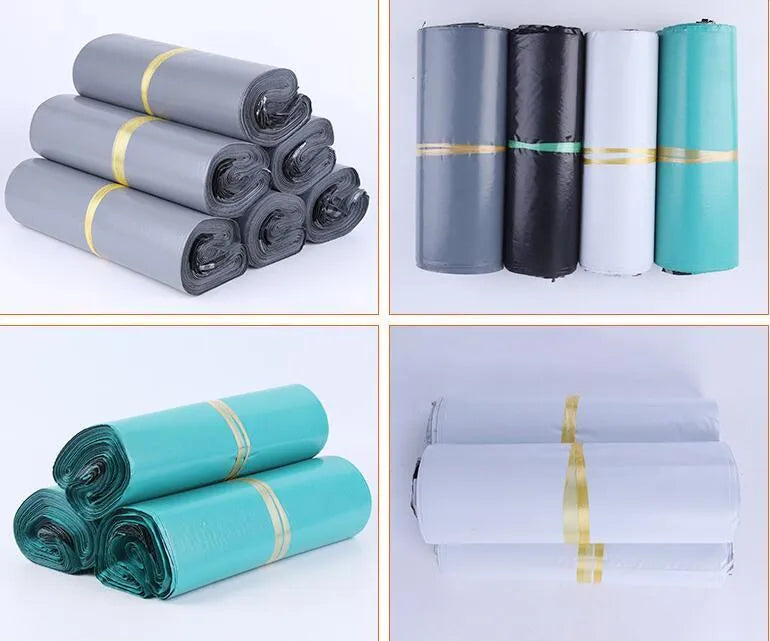 PE plastic courier bag with sticker seal, 100pcs bundle, available in multiple sizes and colours