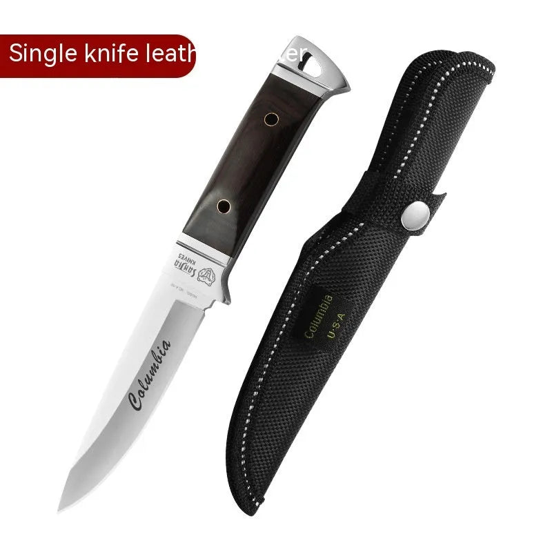 Camping multifunctional portable fruit knife with leather case showing national style design