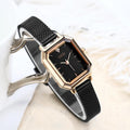 Women's square retro casual watch with rose-coloured steel case and six colour options measuring 8mm thick