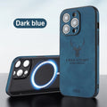 iPhone 16 magnetic charging case with embossed moose head design on imitation leather in multiple colour options