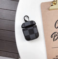 Leather look hard shell phone case for iPhone XS MAX with a hook for AirPods 2 case, shown in a grid pattern.