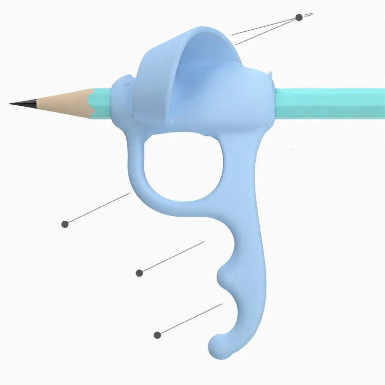 Silicone student correcting pen holder with five-finger grooves for thumb, index, and middle finger positioning