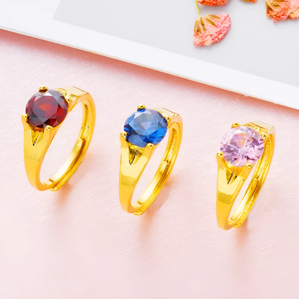 Women's Vietnam placer gold zircon ring in copper with adjustable opening, available in multiple colours