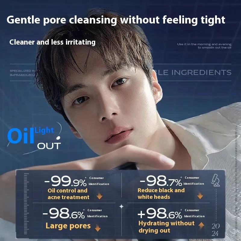 Men's facial cleanser 150ml bottle for oil control blackhead removal and acne treatment