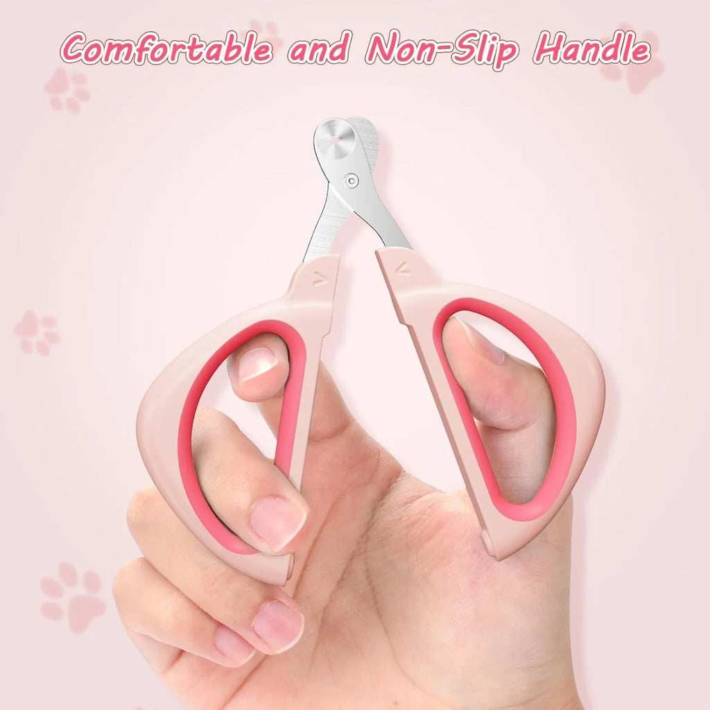 Blue pet nail clipper with a round guide hole and non-slip handle