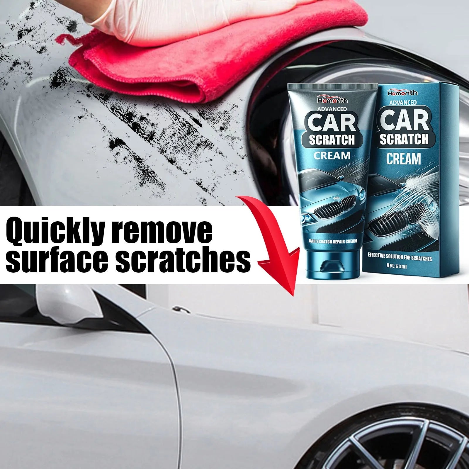 60ml car scratch repair cream tube with sponge for paint renovation