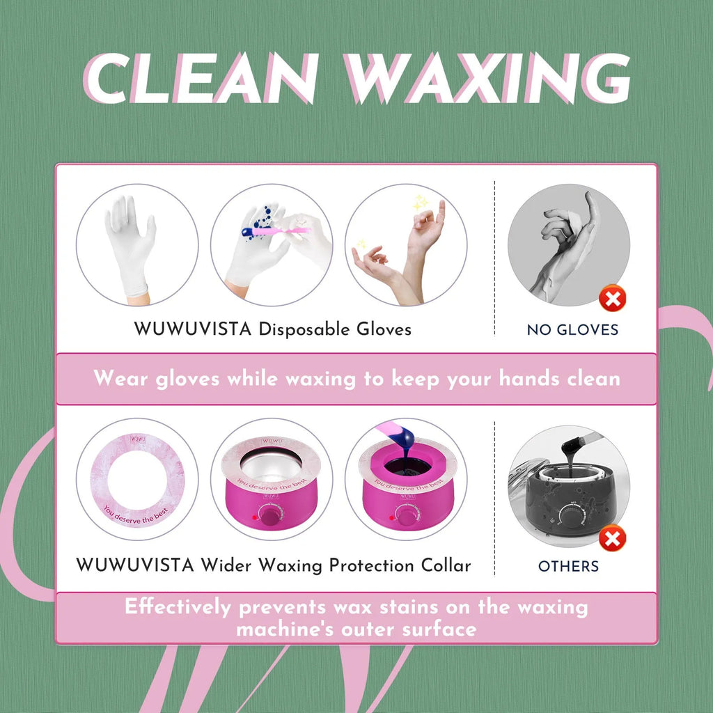 WUWUVISTA 56 piece professional waxing kit with black wax warmer, wax beads, applicators, and aftercare products