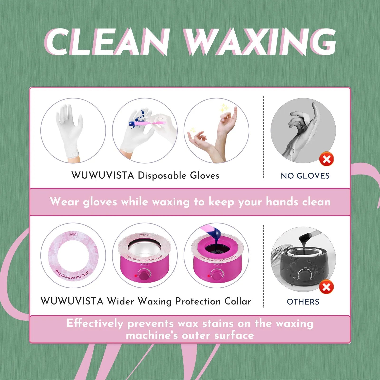 WUWUVISTA 56 piece professional waxing kit with black wax warmer, wax beads, applicators, and aftercare products
