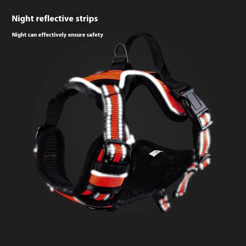 Adjustable Oxford cloth dog chest strap harness in multiple colours with chain ring for lead attachment