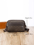 Large capacity men's messenger bag in 2206 Black with geometric pattern PU exterior and handheld design