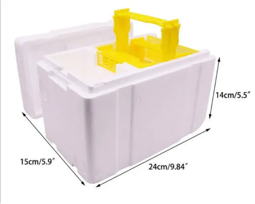 Three white foam bee delivery boxes for beehive queen mating and breeding operations