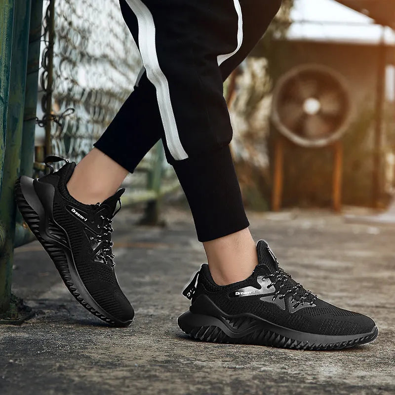 Men's breathable running shoes with mesh upper and front strap in multiple colour options