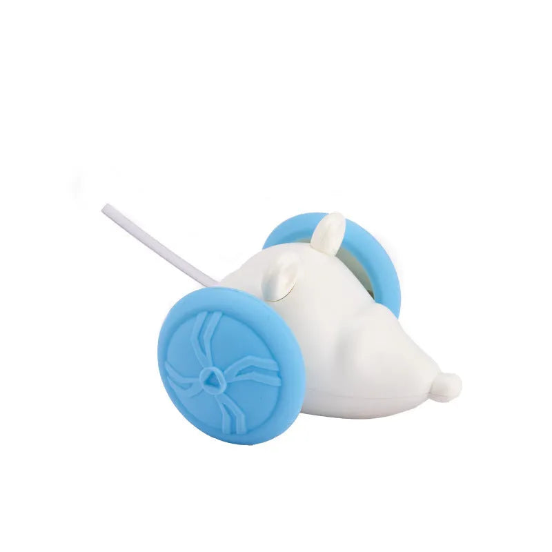 Electric little mouse cat toy in blue technology mouse, made from plastic, with remote control and charging cable