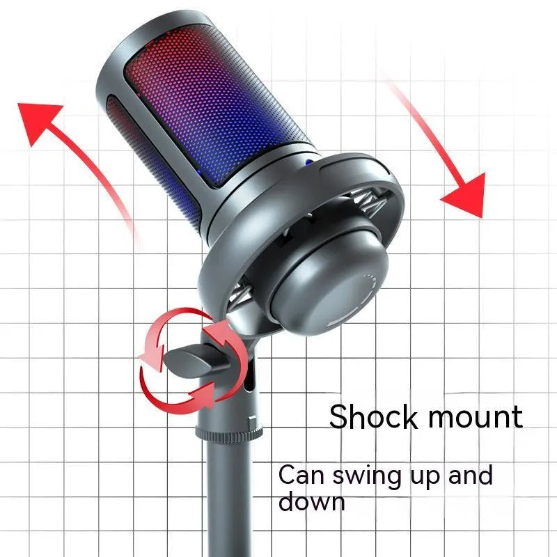RGB USB condenser microphone in black, white, and pink colours for computer recording