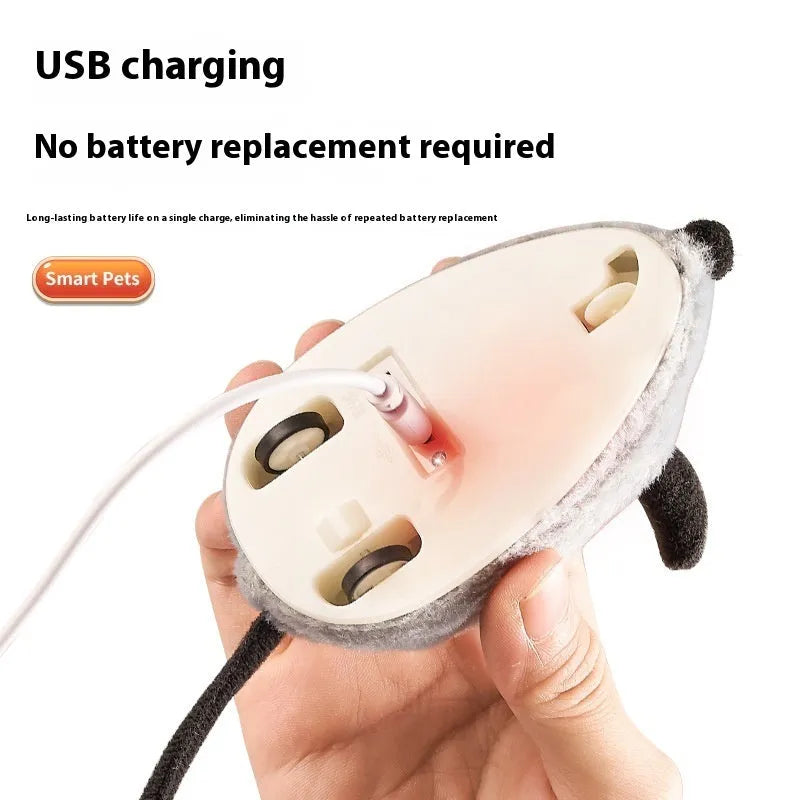 Intelligent charging simulation electric mouse cat teaser toy in gray with double tail decoration