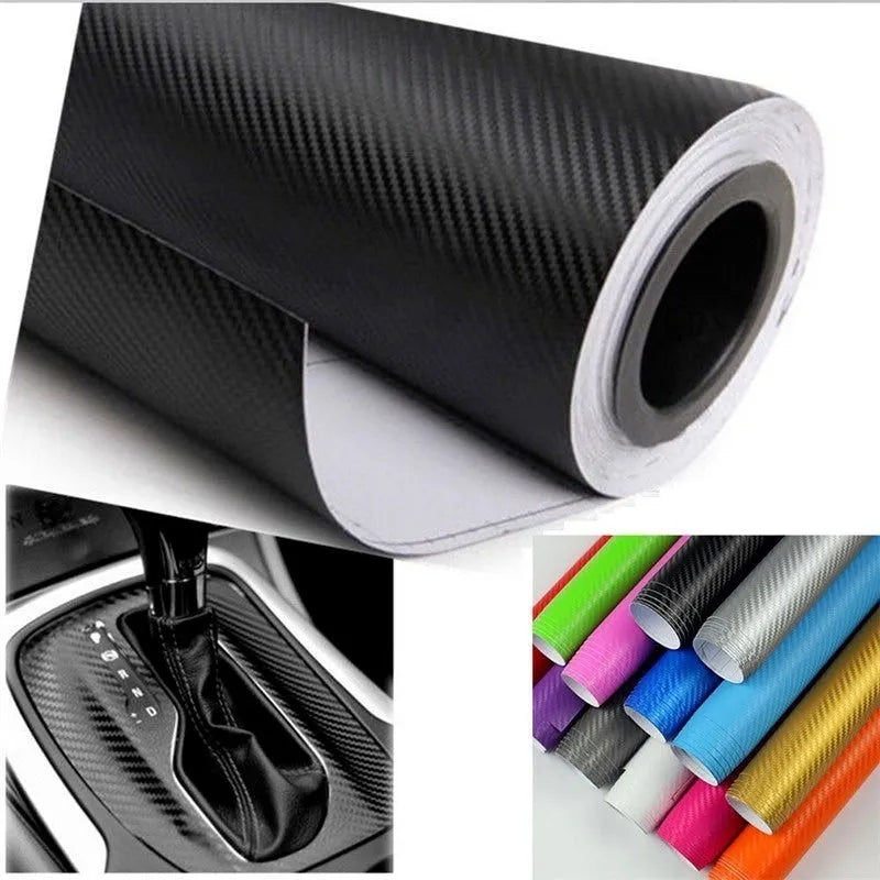 Roll of 3D carbon fibre car sticker measuring 30cm by 127cm in eight colour options