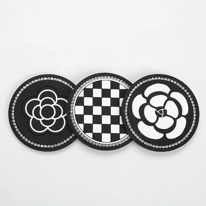 Universal PVC car water cup mat with non-slip base in four pattern options for door slot installation