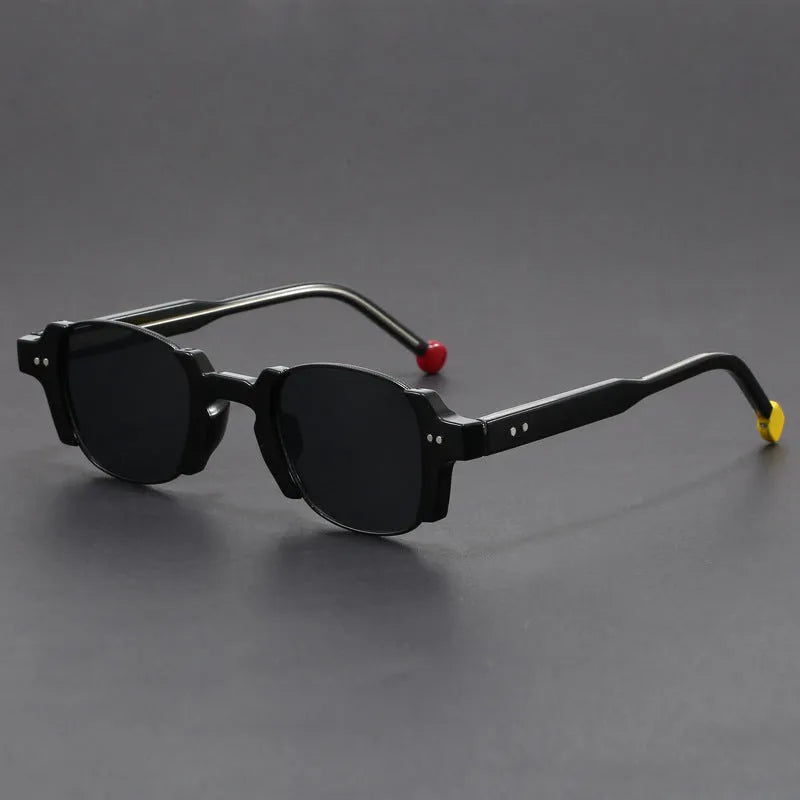 European and American retro pin square frame sunglasses in dark green, side view