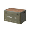 Large Nordic green foldable plastic storage box with wooden lid, 45L capacity.