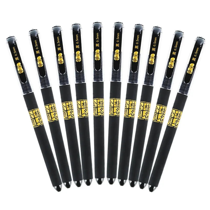 Carbon black gel pen with black ink, plastic body, and cap closure on white background