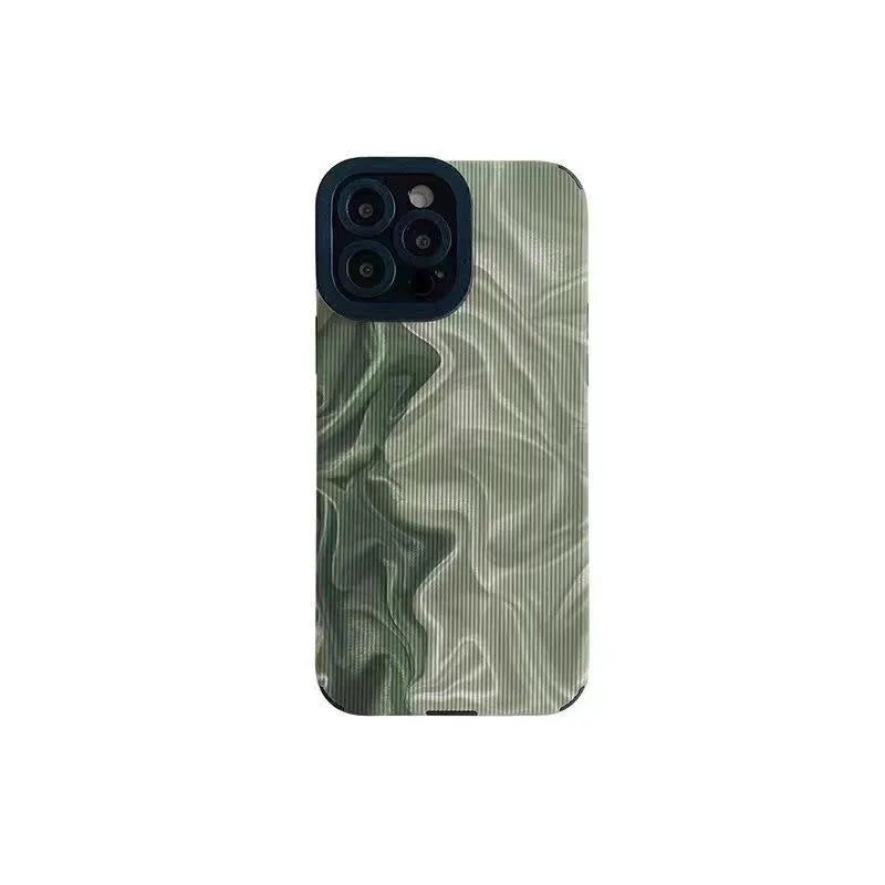 Imitation leather all-inclusive silicone phone case with metal stamping pattern in wavy texture colour for Apple iPhone
