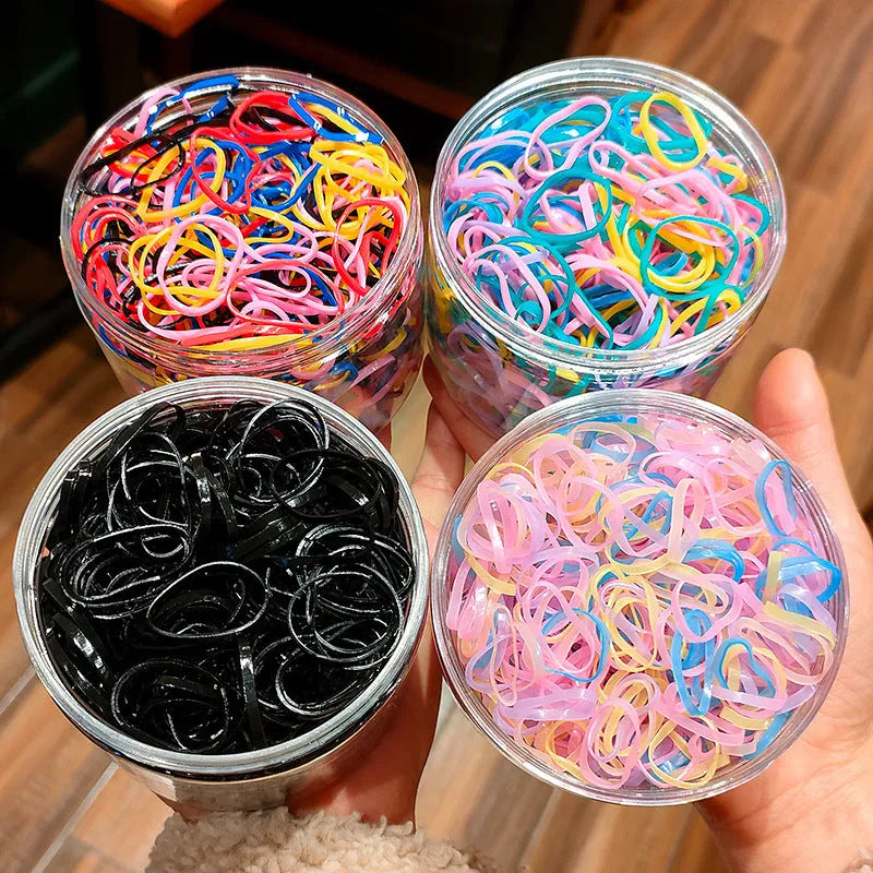 Multi-colour TPU baby hair ties in a reusable container, 300 or 600 pack for toddlers and girls with thin hair