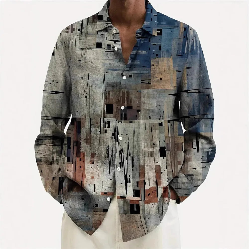 Hawaiian style men's long sleeve floral cardigan shirt in polyester with loose fit