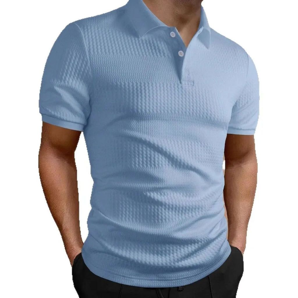 American striped men's polo shirt in loose fit, short sleeves, available in five colours including khaki and navy blue