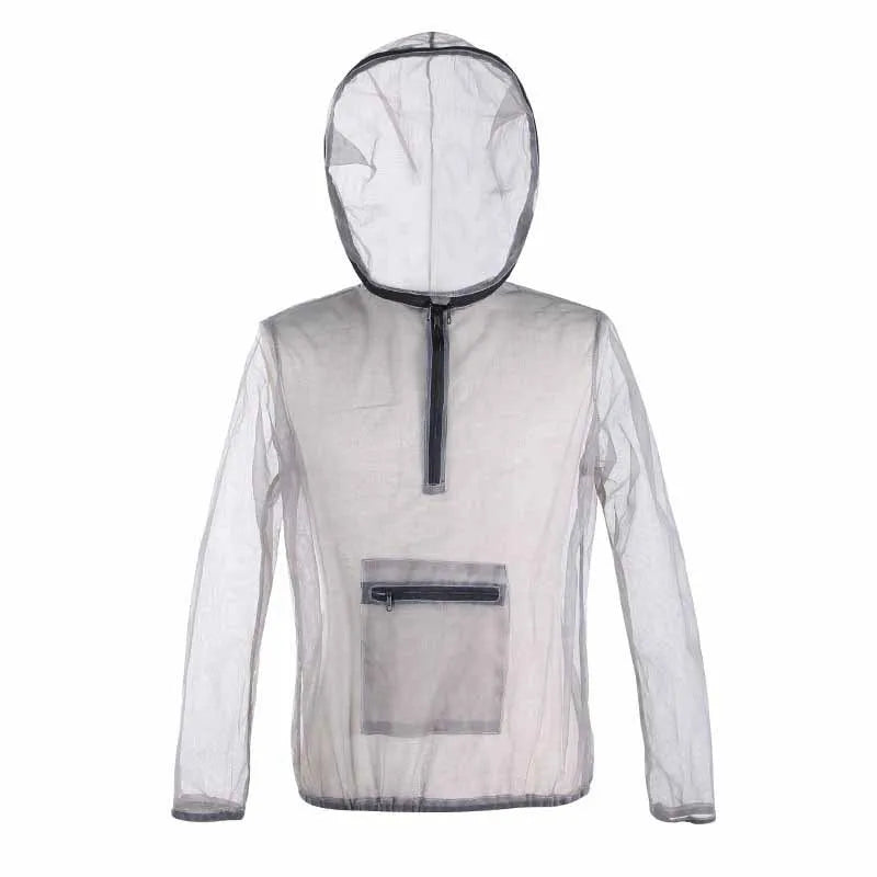 Gray mesh insect bite jacket for outdoor camping, hiking, and fishing
