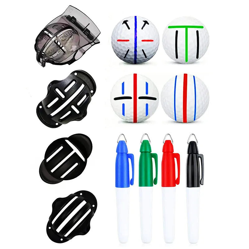 Golf putting alignment tool set with four plastic scriber markers and one drawing pen