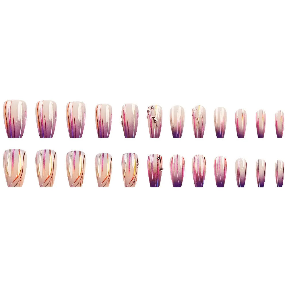 Magic purple line gradient starry sky nail stickers with jelly glue for short nails