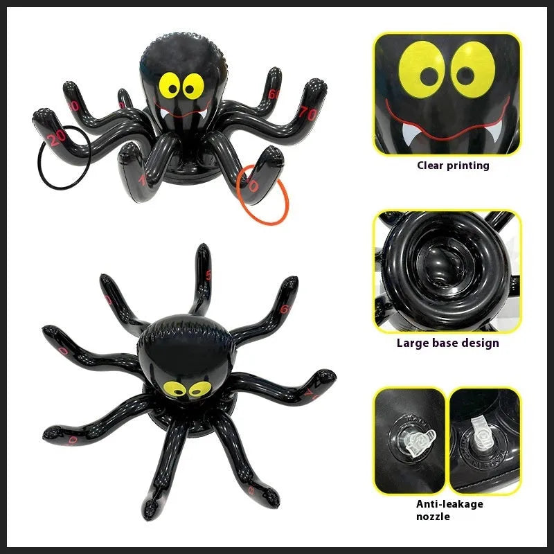 Halloween inflatable throwing toy with octopus ferrule design and target ring for ghost festival games