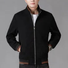 Men's grey polyester fleece autumn jacket with zip pockets, shown on a hanger.