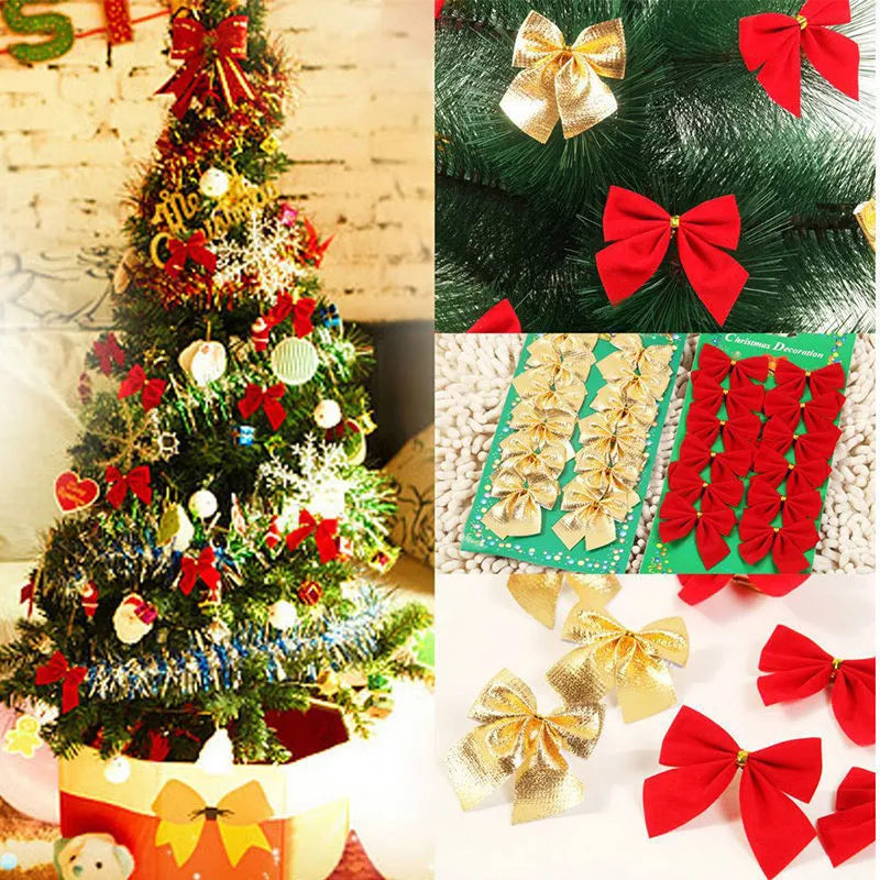 Red Christmas bow ornament made of polyester, 5 cm size, for tree or wreath decoration