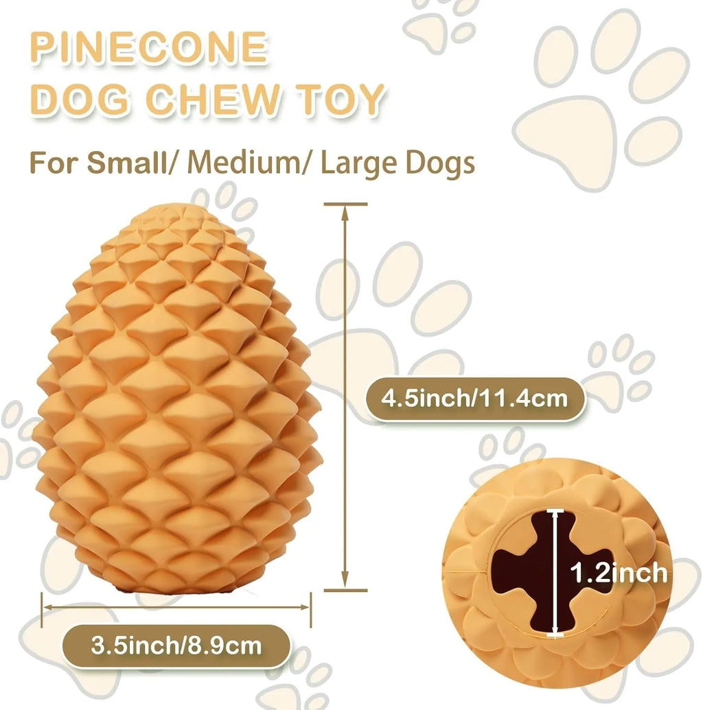 Pine cone shaped natural rubber dog chew toy with textured surface for dental care
