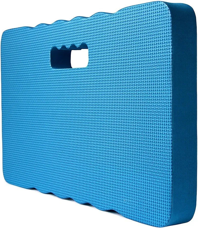 Blue Eva foam garden kneeler pad on grass, measuring 45cm long, for knee protection.