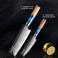 7-piece Japanese steel kitchen knife set including chef knife, bread knife, and cow knife with ergonomic handle
