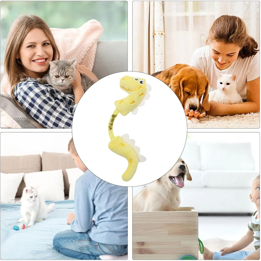 Set of four cat toys including catnip rope, springs and kicker toys in pink, purple or yellow