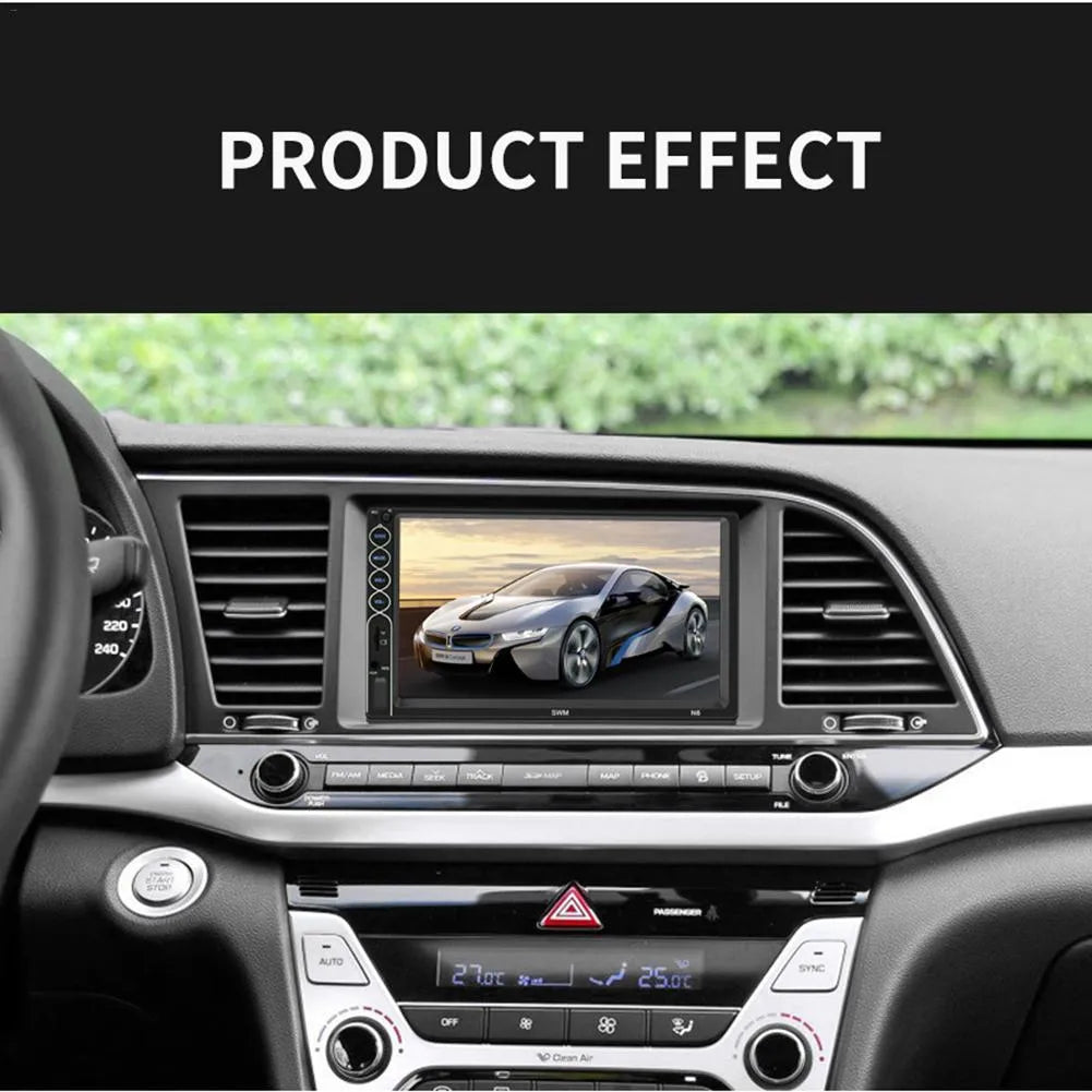 7-inch double DIN car MP5 player with TFT screen and USB Bluetooth Android iPhone support, panel 178x100mm