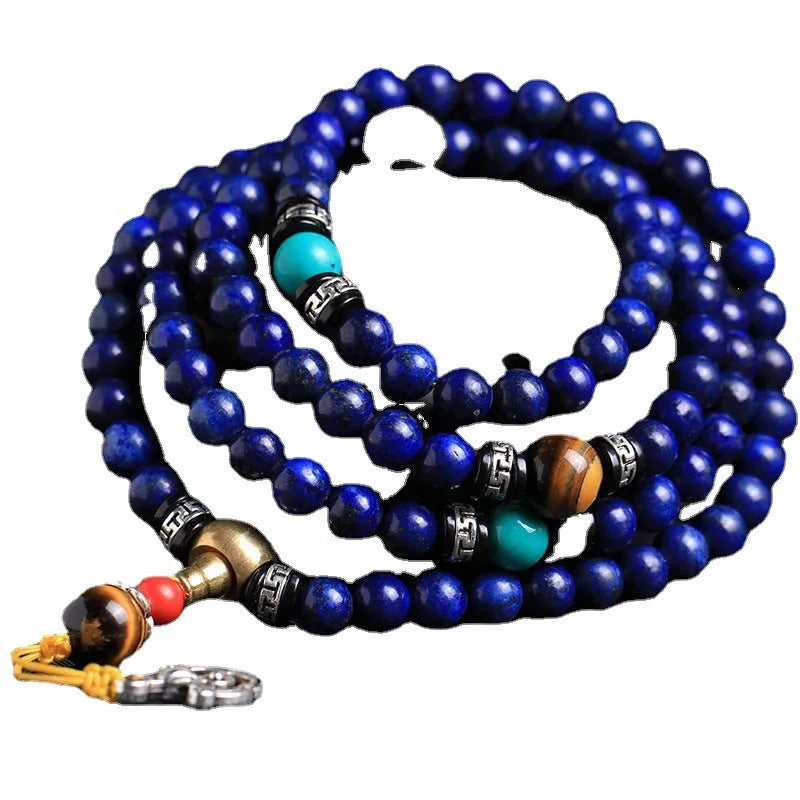Natural Lapis Lazuli 108 bead bracelet unisex style 6mm or 8mm beads with animal and zodiac design
