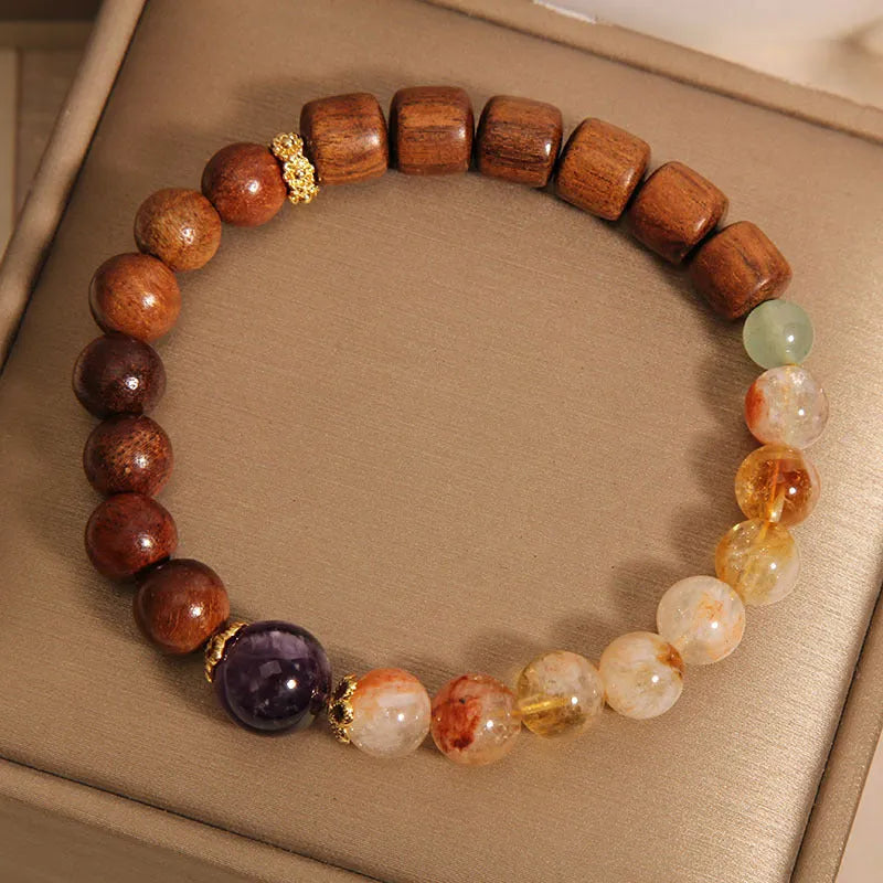 Women's pastoral bracelet with yellow tower crystal, amethyst stones, pearls and rhinestones