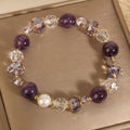 Artificial crystal amethyst bracelet for women with electroplated U-shaped design and pearl accents, imitation amethyst pearl colour option